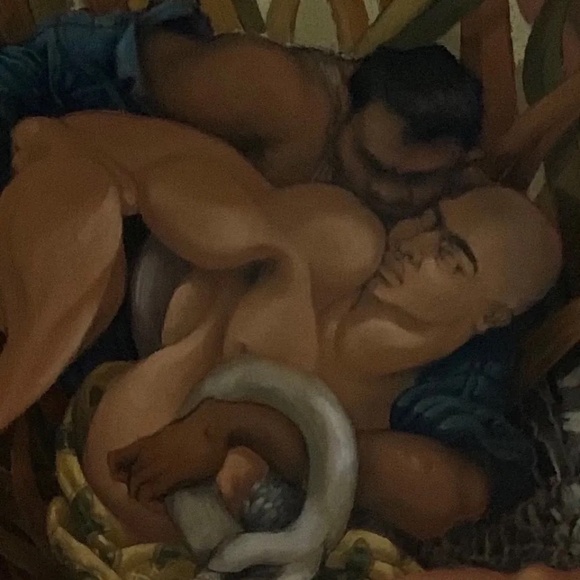 LEDA AND THE SWAN Painting by Radoccia 32x24 Acrylic on canvas Signed Framed - Picture 3 of 3